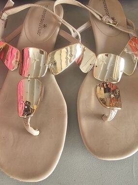 Montego Bay Club Rose Gold-Accent Beige Women's Toe-Ring Sandals